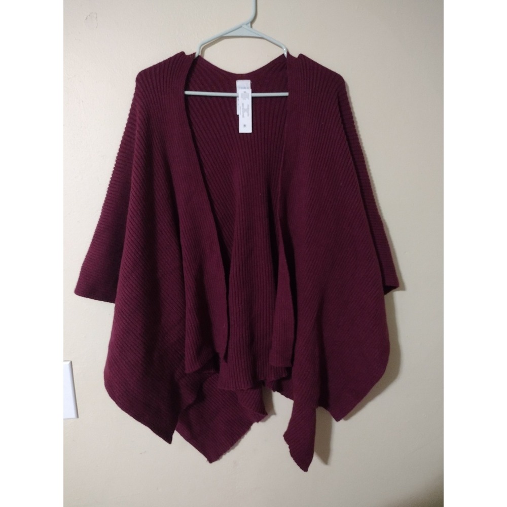Time and Tru Womens Burgundy Ribbed Knit Poncho Wrap One Size NEW